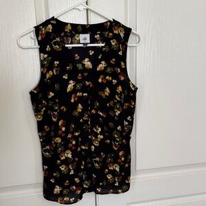 CAbi Black Floral Sleeveless Button-Front Camisole